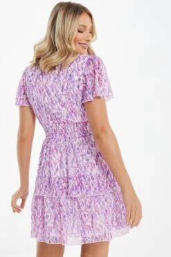 Lilac Chiffon Animal Print Mini Dress -Glamourista 00100037443 XB