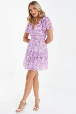 Lilac Chiffon Animal Print Mini Dress -Glamourista 00100037443 XS