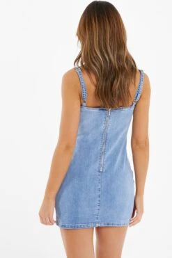 Light Blue Denim Lace Front Mini Dress -Glamourista 00100037444 XB