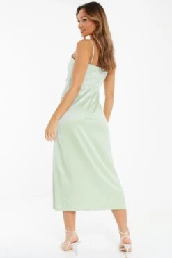 Sage Satin Knot Midi Dress -Glamourista 00100037449 XB
