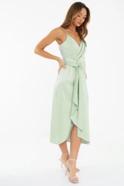 Sage Satin Knot Midi Dress -Glamourista 00100037449 XS