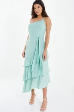 Mint Textured Chiffon One Shoulder Midaxi Dress -Glamourista 00100037454 XS