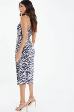 Navy Animal Print Wrap Midi Dress -Glamourista 00100037455 XB