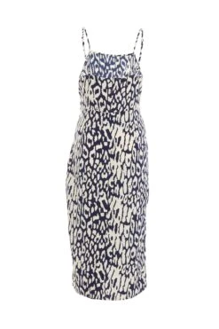 Navy Animal Print Wrap Midi Dress -Glamourista 00100037455 ZB