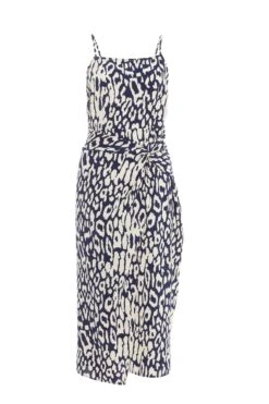 Navy Animal Print Wrap Midi Dress