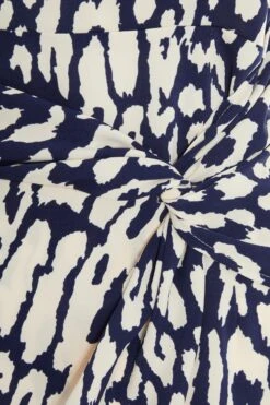 Navy Animal Print Wrap Midi Dress -Glamourista 00100037455 ZS