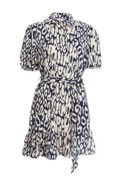 Navy Animal Print Shirt Mini Dress