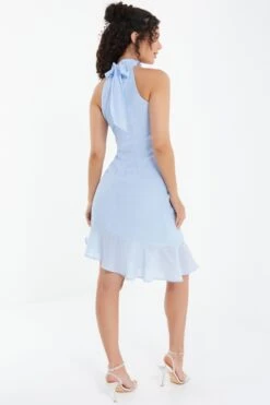 Blue Chiffon High Neck Mini Dress -Glamourista 00100037457 XB