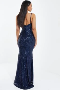 Navy Sequin Fishtail Maxi Dress -Glamourista 00100037463 XB