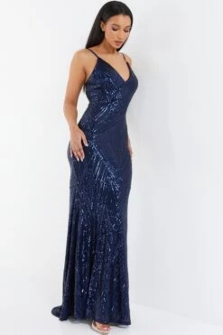 Navy Sequin Fishtail Maxi Dress -Glamourista 00100037463 XS