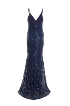 Navy Sequin Fishtail Maxi Dress -Glamourista 00100037463 ZB