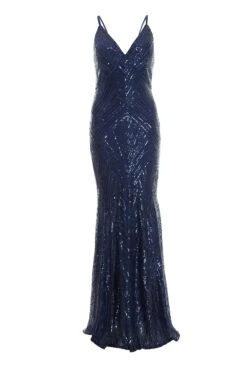 Navy Sequin Fishtail Maxi Dress