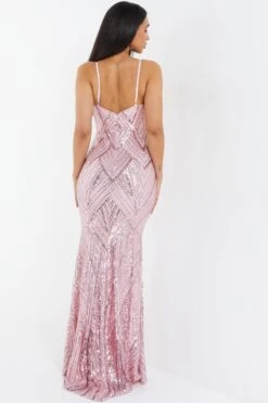 Pink Sequin Fishtail Maxi Dress -Glamourista 00100037464 XB