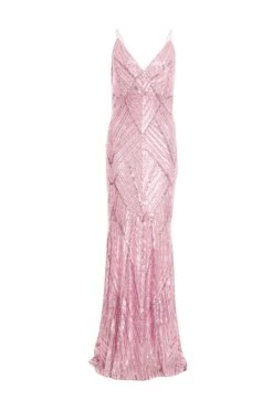 Pink Sequin Fishtail Maxi Dress