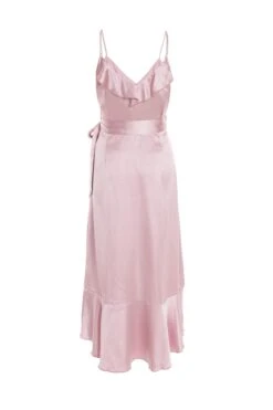 Pink Satin Wrap Frill Midi Dress -Glamourista 00100037468 ZB
