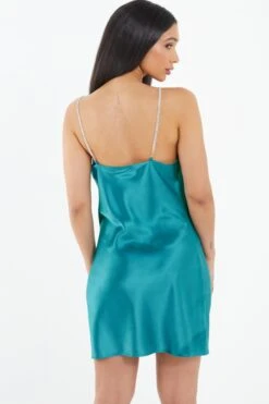 Aqua Blue Diamante Satin Mini Dress -Glamourista 00100037469 XB