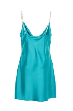 Aqua Blue Diamante Satin Mini Dress -Glamourista 00100037469 ZB