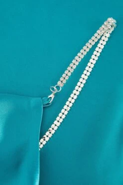 Aqua Blue Diamante Satin Mini Dress -Glamourista 00100037469 ZS