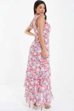 Multicoloured Chiffon Floral Tiered Maxi Dress -Glamourista 00100037472 XB