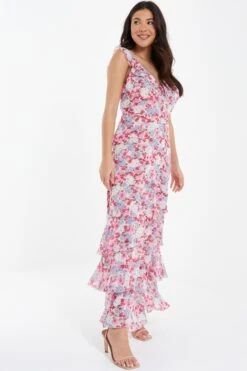 Multicoloured Chiffon Floral Tiered Maxi Dress -Glamourista 00100037472 XS