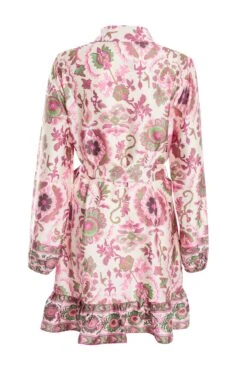 Pink Satin Paisley Print Mini Shirt Dress -Glamourista 00100037473 ZB