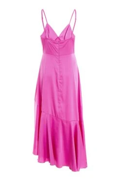 Hot Pink Satin Asymmetric Midi Dress 10 Hot Pink Satin Asymmetric Midi Dress -Glamourista 00100037474 ZB
