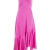 Hot Pink Satin Asymmetric Midi Dress