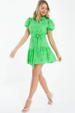 Green Embroidered Mini Shirt Dress -Glamourista 00100037475 XS