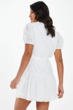 White Embroidered Mini Shirt Dress -Glamourista 00100037476 XB