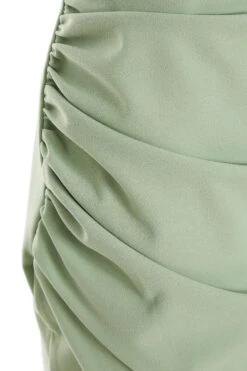 Sage Green One Shoulder Ruched Midi Dress -Glamourista 00100037478 ZS