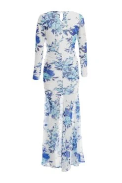Blue Floral Mesh Maxi Dress 10 Blue Floral Mesh Maxi Dress -Glamourista 00100037489 ZB