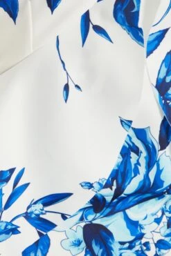 Blue Floral Dip Hem Frill Midi Dress -Glamourista 00100037491 ZS