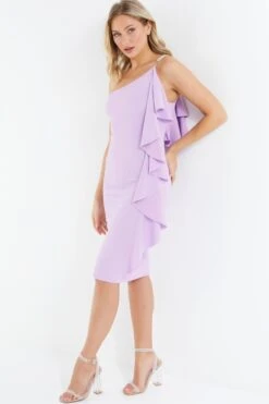 Lilac One Shoulder Frill Midi Dress -Glamourista 00100037493 XS