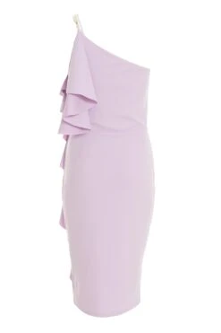 Lilac One Shoulder Frill Midi Dress -Glamourista 00100037493 ZB