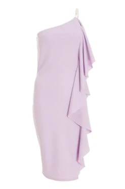 Lilac One Shoulder Frill Midi Dress