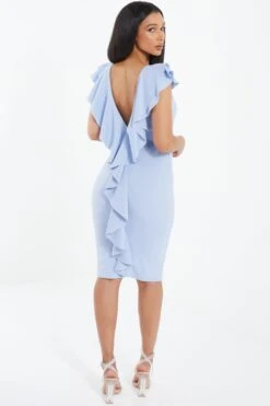 Light Blue Frill Bodycon Midi Dress 8 Light Blue Frill Bodycon Midi Dress -Glamourista 00100037495 XB