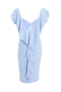 Light Blue Frill Bodycon Midi Dress 10 Light Blue Frill Bodycon Midi Dress -Glamourista 00100037495 ZB