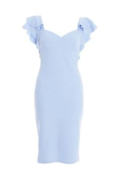 Light Blue Frill Bodycon Midi Dress