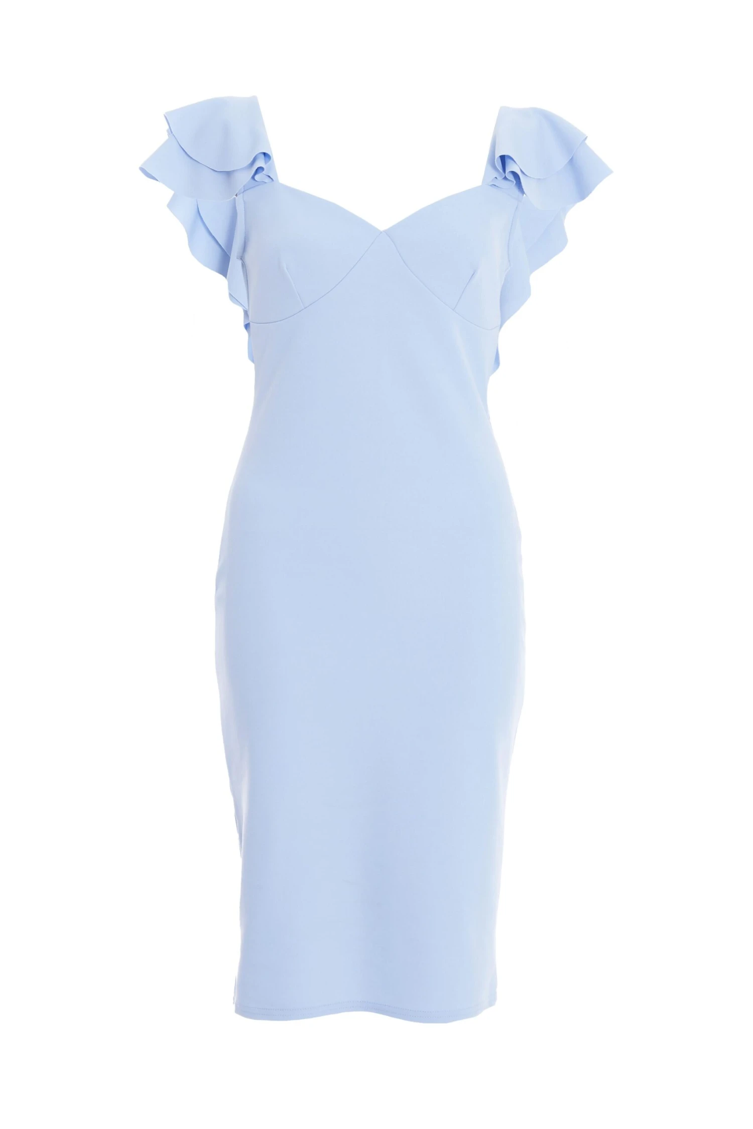 Light Blue Frill Bodycon Midi Dress 1 Light Blue Frill Bodycon Midi Dress