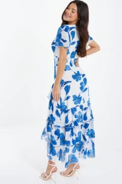 Blue Chiffon Floral Wrap Midaxi Dress -Glamourista 00100037499 XB