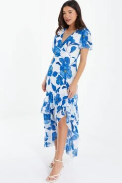 Blue Chiffon Floral Wrap Midaxi Dress -Glamourista 00100037499 XS