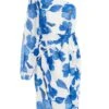 Blue Floral Chiffon Midi Dress