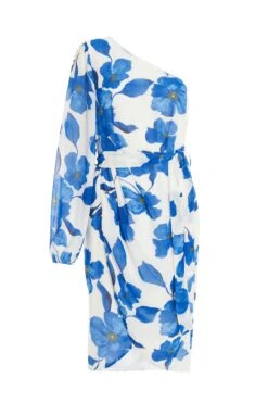 Blue Floral Chiffon Midi Dress