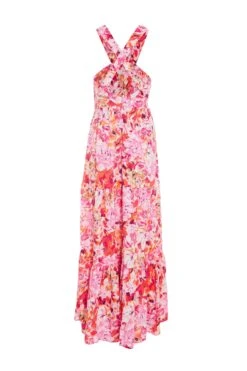 Pink Floral Cross Front Maxi Dress -Glamourista 00100037501 ZB