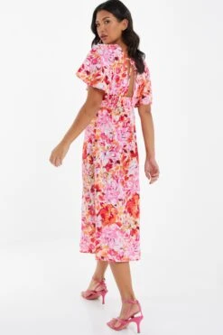 Pink Floral Wrap Midi Dress -Glamourista 00100037502 XB