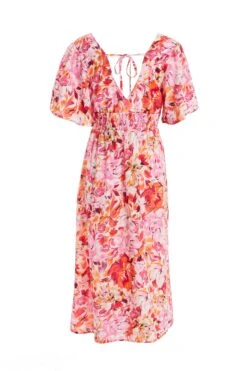 Pink Floral Wrap Midi Dress -Glamourista 00100037502 ZB