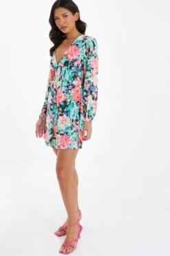 Multicolored Floral Skater Dress -Glamourista 00100037503 XS