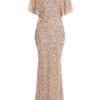 Taupe Sequin Batwing Maxi Dress