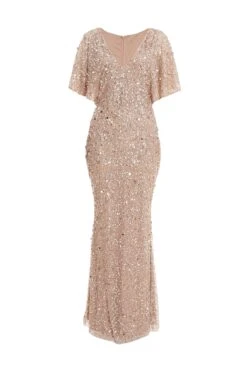 Taupe Sequin Batwing Maxi Dress