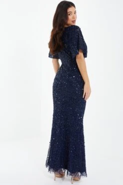 Navy Sequin Batwing Maxi Dress 8 Navy Sequin Batwing Maxi Dress -Glamourista 00100037506 XB